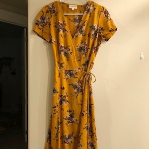 Yellow floral wrap dress